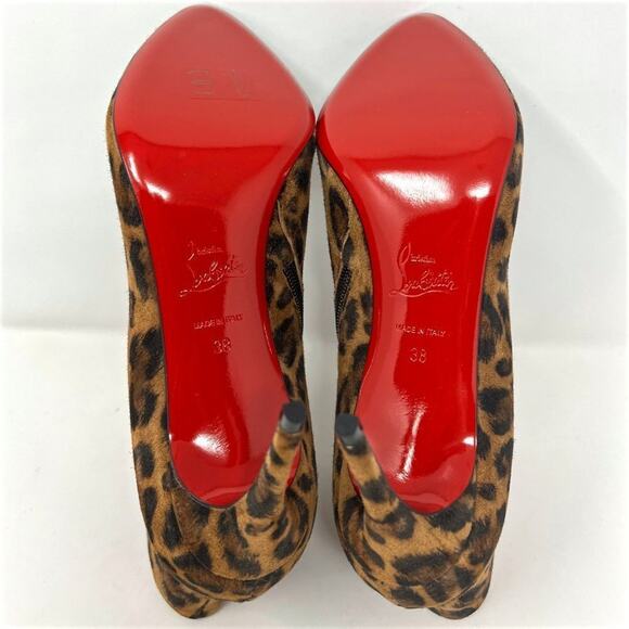 Christian Louboutin Eloise Suede Leopard Print Ankle Booties- Size 38 - Picture 8 of 10